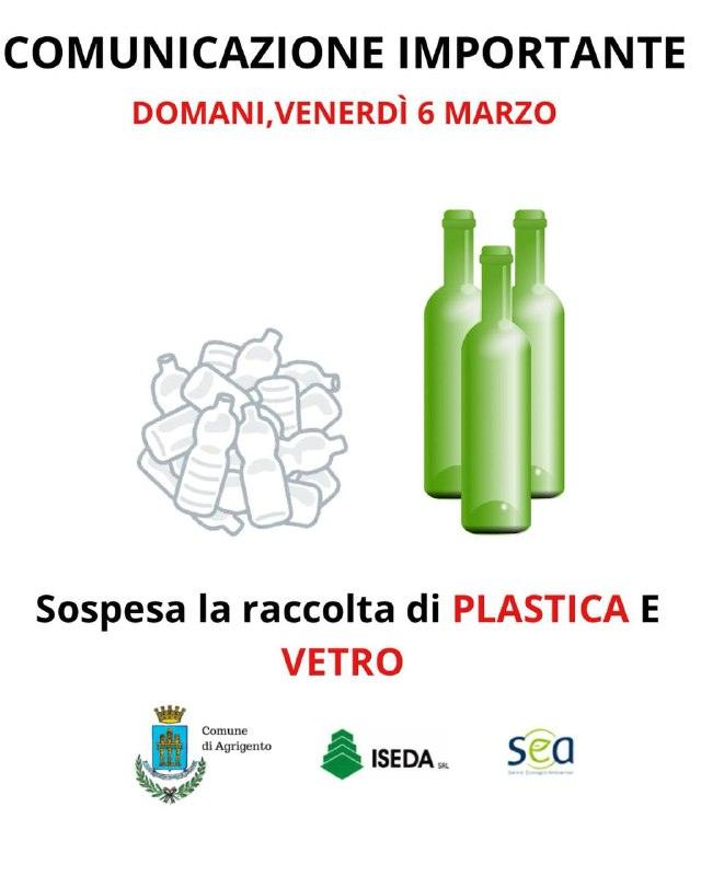 ‼️ -COMUNICAZIONE IMPORTANTE ‼️ Si informa la cittadinanza che ad Agrigento il servizio di raccolta della plastica e del...