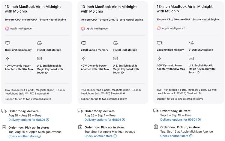 shipping times for the m5 macbook air