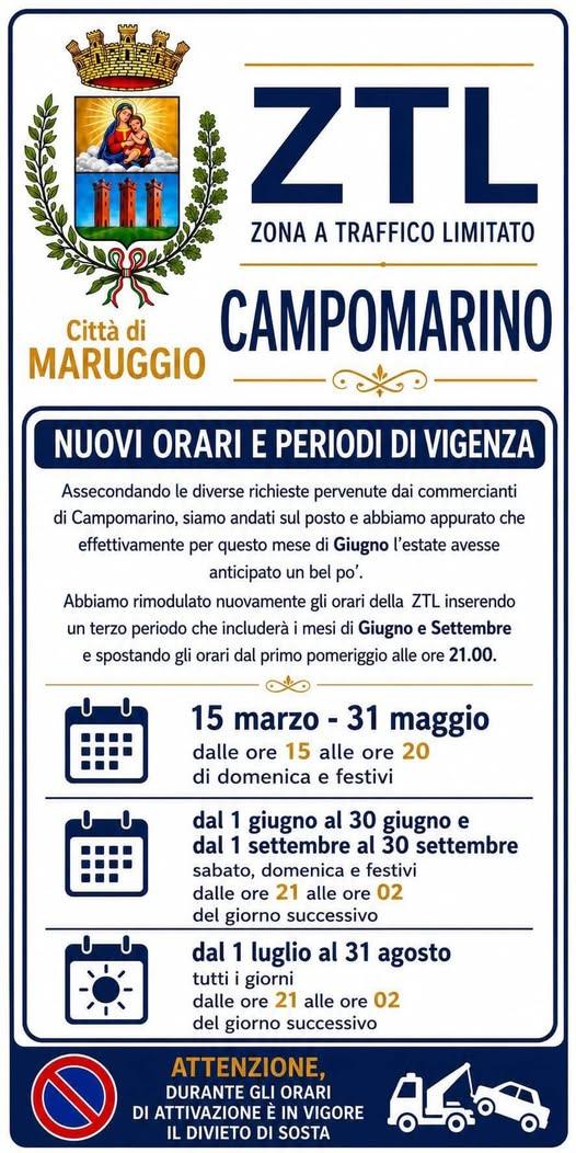 ‼️ Nuovi orari e periodi di vigenza ZTL Campomarino‼️⬇️
