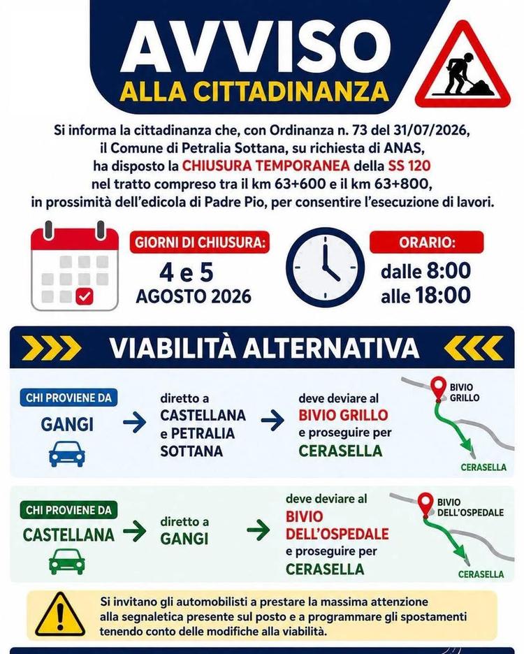 🚧 𝐀𝐕𝐕𝐈𝐒𝐎 𝐀𝐋𝐋𝐀 𝐂𝐈𝐓𝐓𝐀𝐃𝐈𝐍𝐀𝐍𝐙𝐀 – 𝐂𝐇𝐈𝐔𝐒𝐔𝐑𝐀 𝐓𝐄𝐌𝐏𝐎𝐑𝐀𝐍𝐄𝐀 𝐒𝐒 𝟏𝟐𝟎 Si informa la citt...