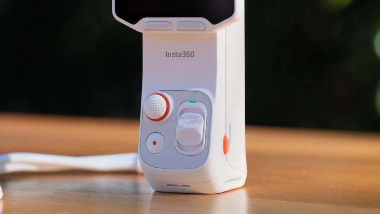 A close-up of the Insta360 Luna Ultra's physical controls.