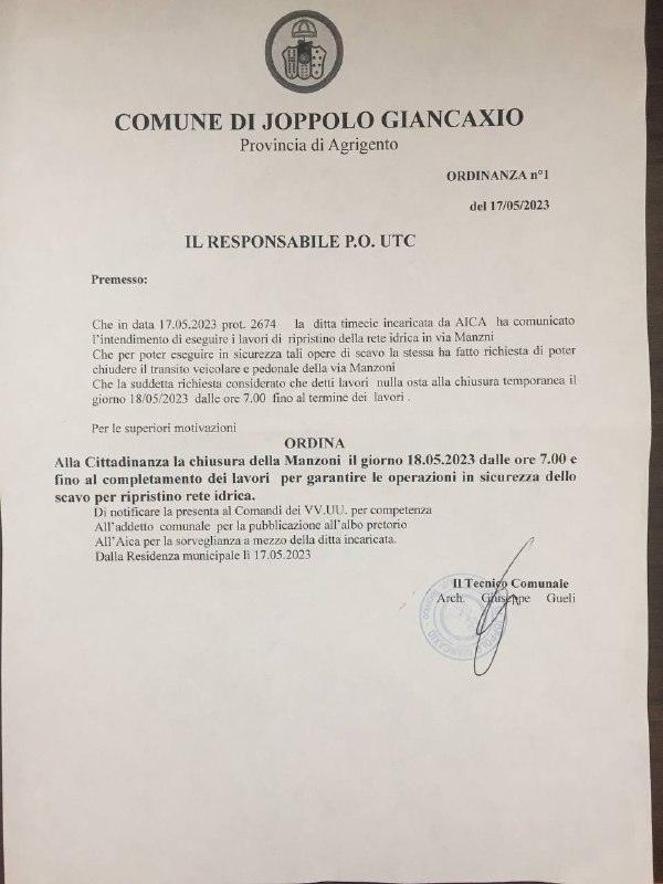 Chiusura Via Manzoni il giorno 18/05/2023 dalle ore 7.00 e fino al completamento dei lavori per gara