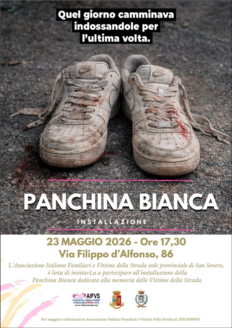 San Severo, sabato l’installazione della “Panchina Bianca” in memoria delle Vittime della Strada