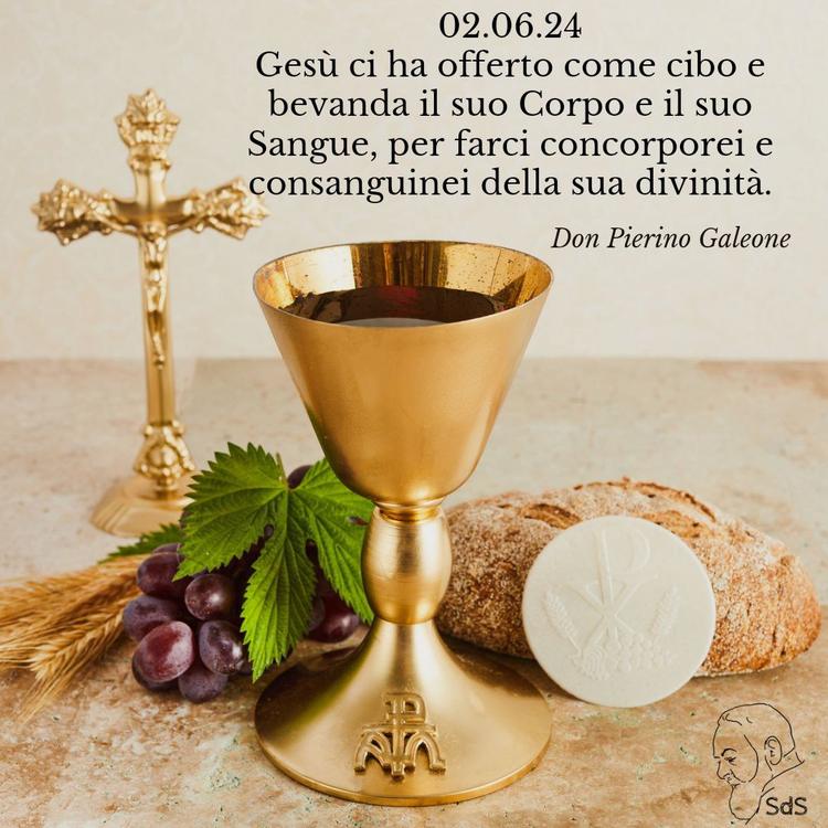 02.06.24
Gesù ci ha offerto come cibo e bevanda il suo Corpo e il suo Sangue, per farci concorporei e consanguinei della sua divinità.