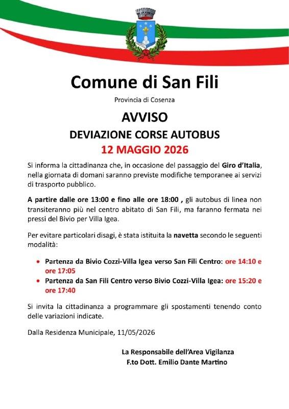𝐀𝐯𝐯𝐢𝐬𝐨 - 𝐃𝐞𝐯𝐢𝐚𝐳𝐢𝐨𝐧𝐞 𝐜𝐨𝐫𝐬𝐞 𝐚𝐮𝐭𝐨𝐛𝐮𝐬 📍12 maggio 2026