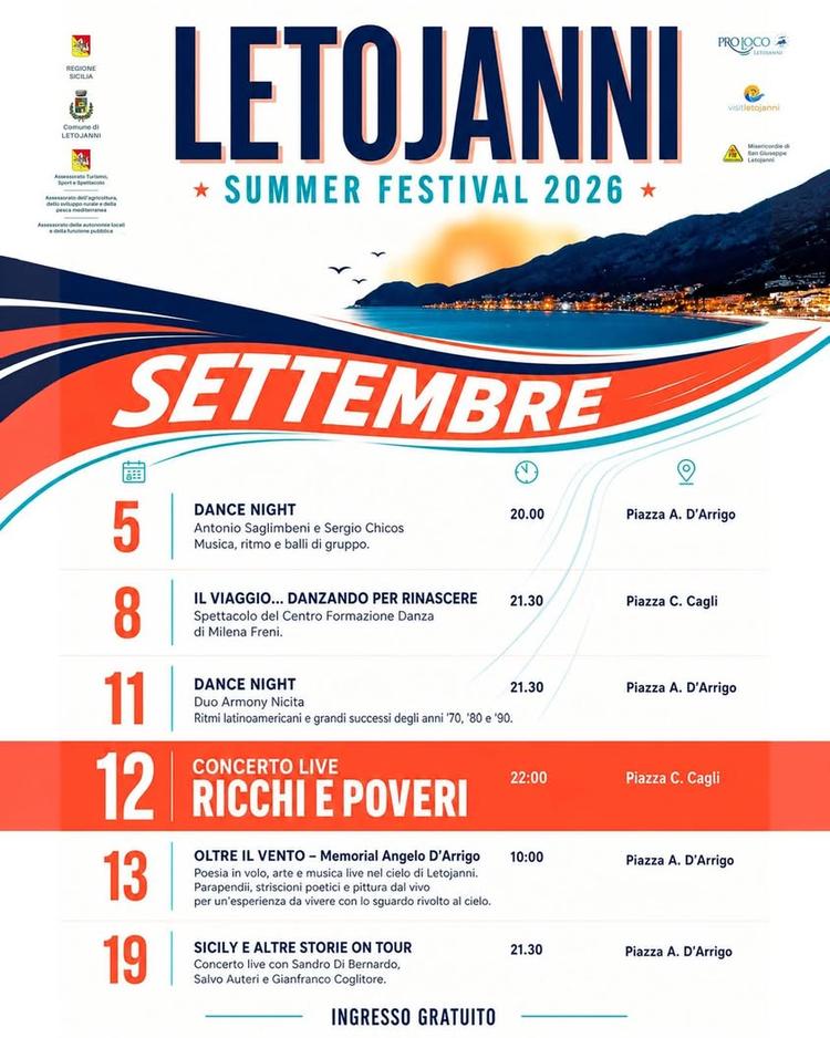 🌞🎤SUMMER FESTIVAL SETTEMBRE Settembre è ancora tempo di eventi ed è ancora Letojanni Summer Festival. L'autunno può an...