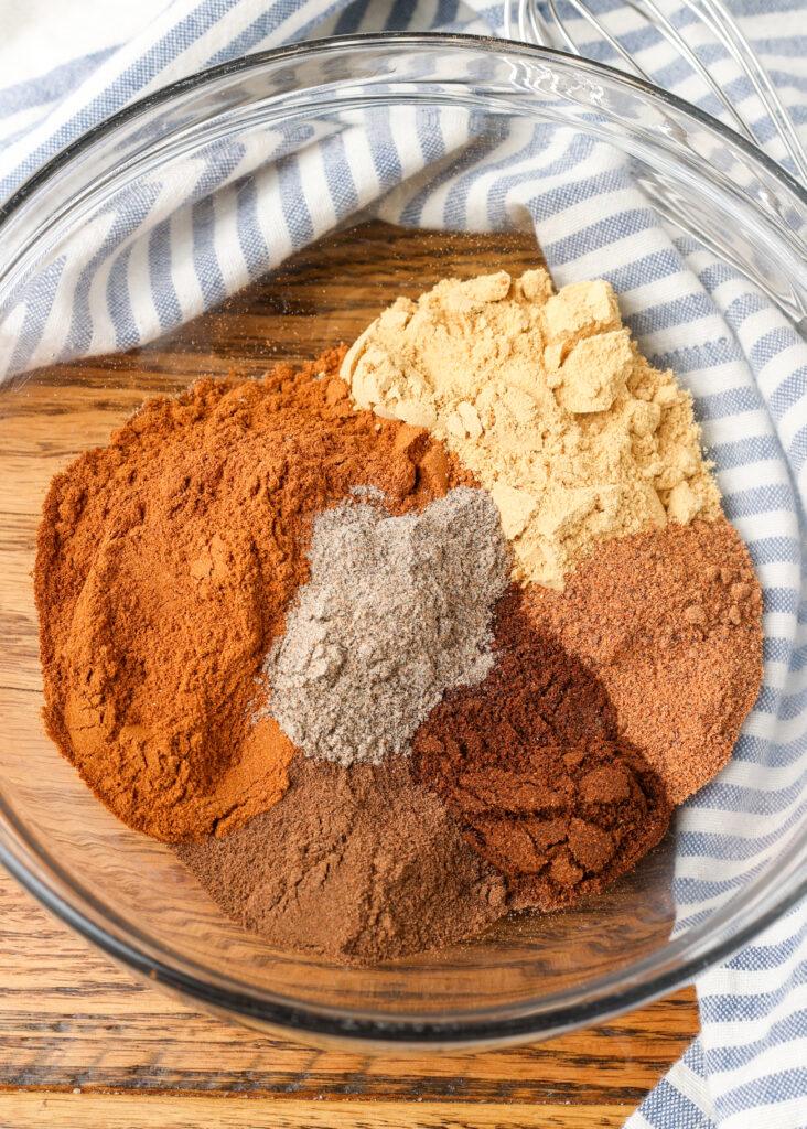 spices in bowl with blue and white towel