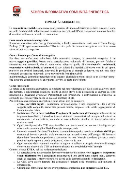 Si informa la cittadinanza che è stato avviato il percorso per la costituzione della Comunità Energetica Rinnovabile (CE...