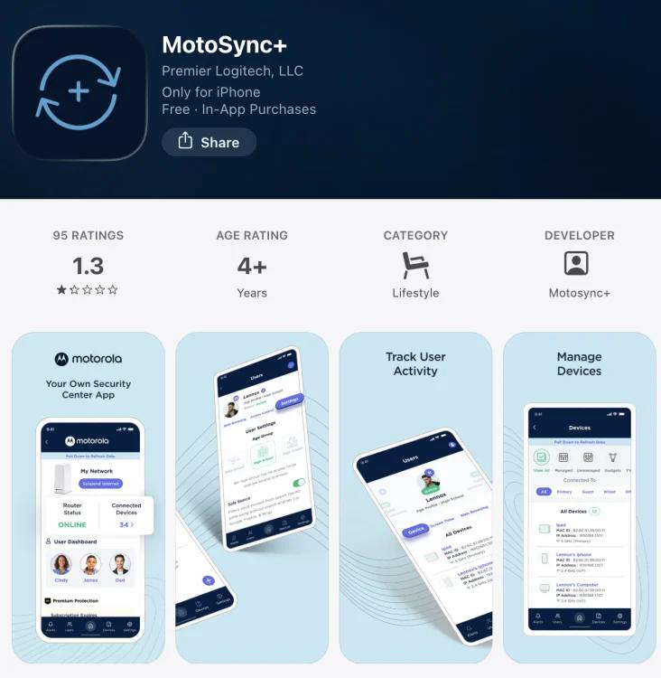 MotoSync+ app in the App Store