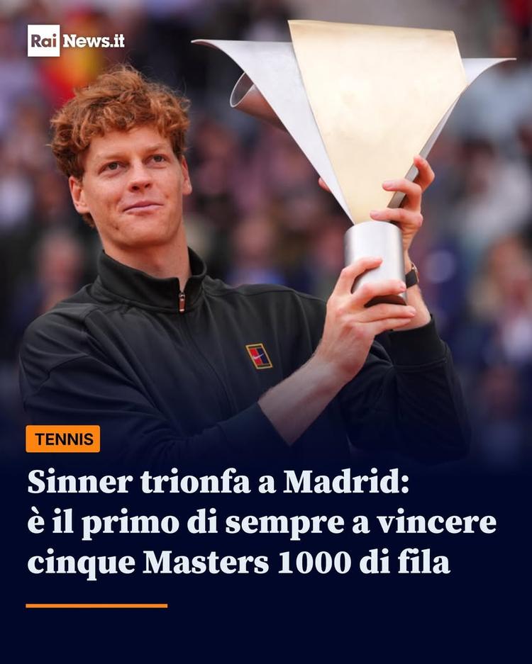 Jannik Sinner conquista il Madrid Open ed è il primo giocatore di sempre a vincere cinque Masters 1000 consecutivi, face...