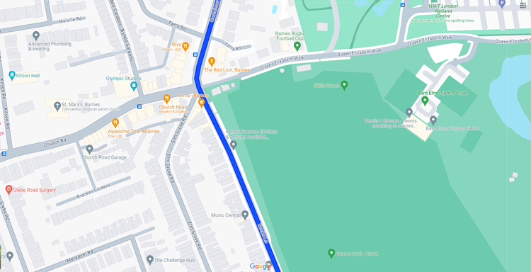 Part 4 of the18km Hyde Park to Wimbledon Cycle Route from Rocks Lane to Castelnau Street