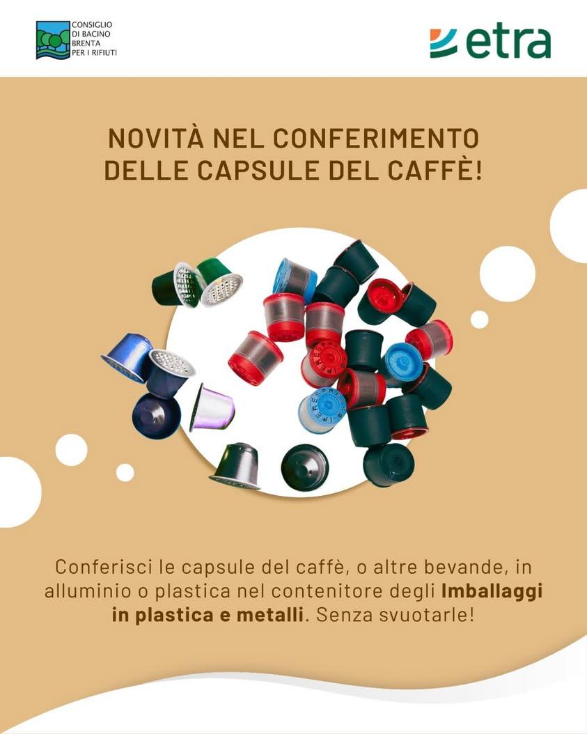 ☕ NOVITÀ SUL CONFERIMENTO DELLE CAPSULE❗  Dal 12 agosto le capsule del caffè, o di altre bevande, in alluminio e plastic...