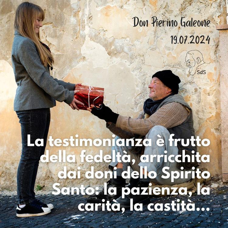 19.07.24
La testimonianza è frutto della fedeltà, arricchita dai doni dello Spirito Santo: la pazienza, la carità, la castità...