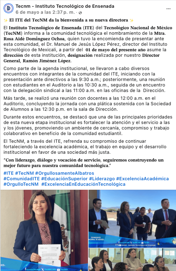Exsecretaria de educación reaparece con cargo en Baja California
