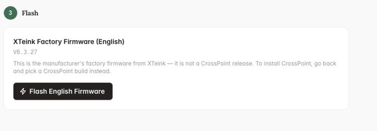 The flash CrossPoint option on CrossPoint Reader.