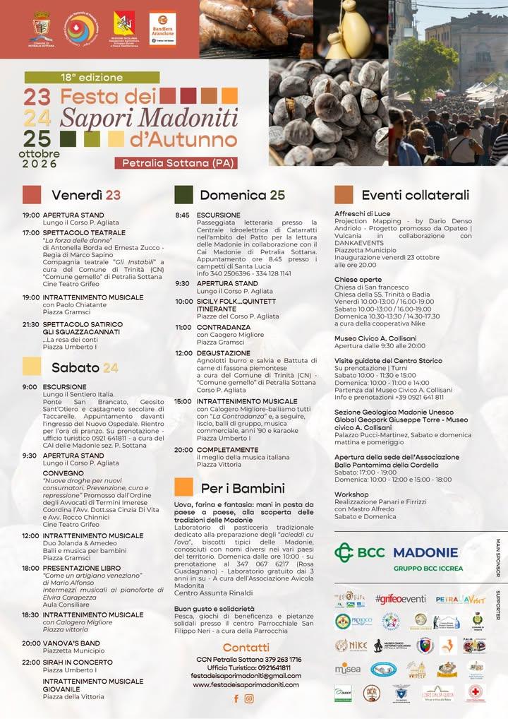 🍂  Ci siamo! È arrivato il momento di scoprire il programma della 18ª Festa dei Sapori Madoniti d'Autunno 2026 Dal 23 a...