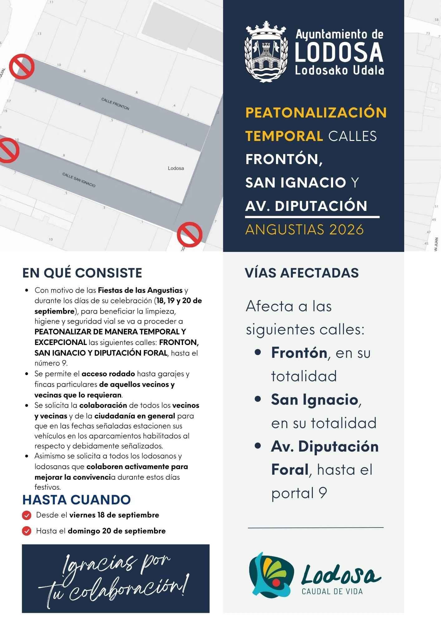 Peatonalización temporal de las calles Frontón, San Ignacio y Av. Diputación (parcial) durante las fiestas de las Angustias
