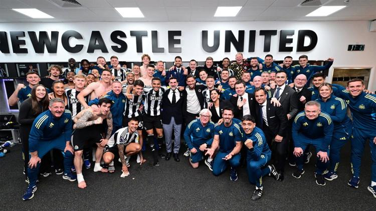 Newcastle United Team Dressing Room Celebration Victory Brighton Premier League