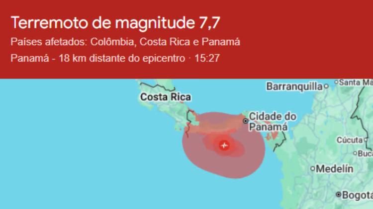 Três terremotos com magnitudes 7,7 e 5,5 atingem o Panamá nesta sexta-feira (09)
