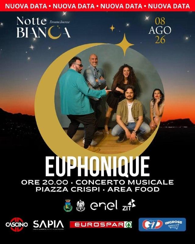 ✨ 𝐍𝐎𝐓𝐓𝐄 𝐁𝐈𝐀𝐍𝐂𝐀 – 𝐒𝐀𝐁𝐀𝐓𝐎 𝟖 𝐀𝐆𝐎𝐒𝐓𝐎 ✨ Un'unica grande notte per Termini Imerese, tra musica dal viv...