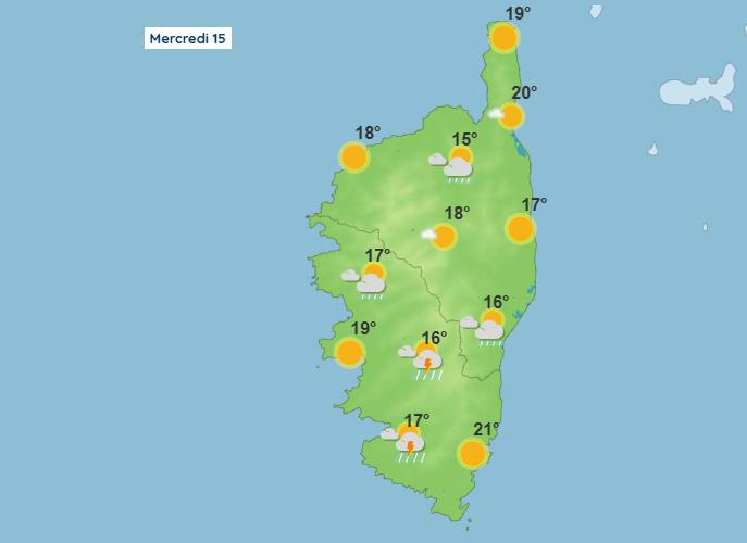 Météo pour ce mercredi 15 avril 2026 en Corse