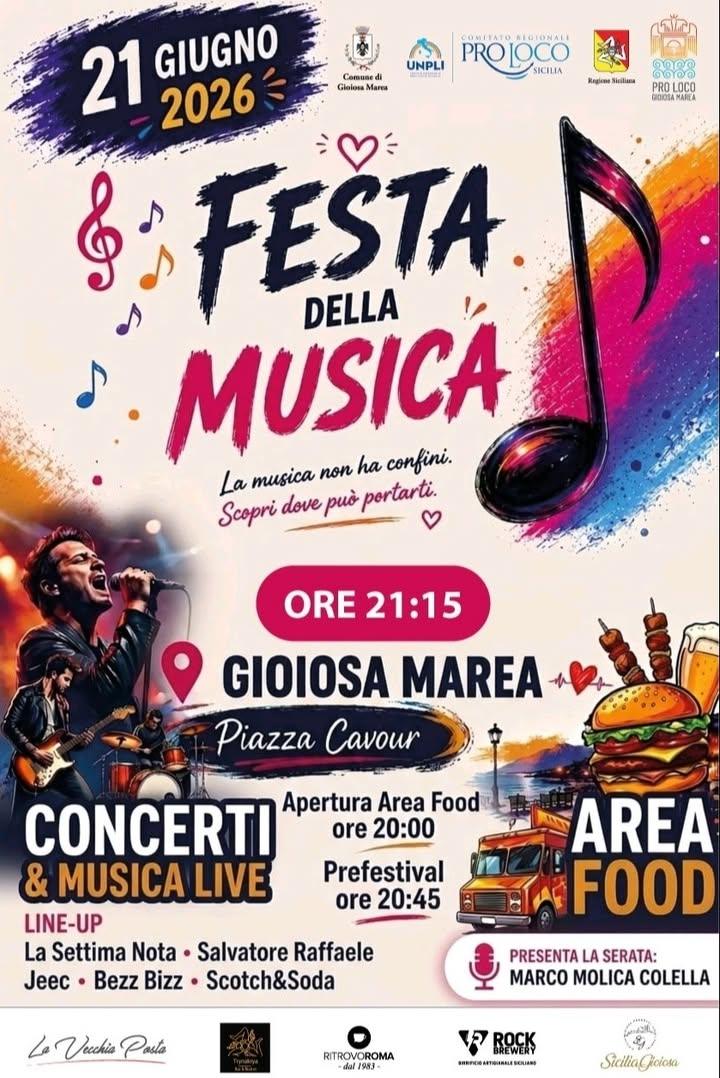 🎶 La festa della musica a Gioiosa Marea 🎷🎸 La musica accende l’estate e unisce tutti! 🌟 📅 21 Giugno 2026... 📍 Piaz...