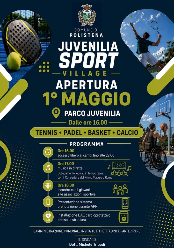 Buongiorno Polistena 🌤️ 🏀🎾⚽ POLISTENA ACCENDE LO SPORT! 🏓⛹️‍♂️ 📍 Oggi 1° Maggio, dalle ore 16:00, il Parco Juvenili...