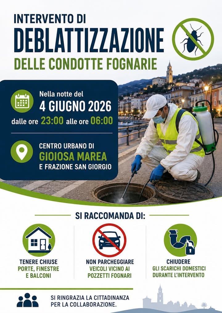 📢 AVVISO ALLA CITTADINANZA Si informa che nella notte del 4 giugno 2026, dalle ore 23:00 alle ore 06:00, sarà effettuat...