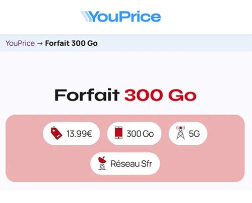🔖 Youprice (SFR), forfait 5G illimité/300Go à 14€/mois