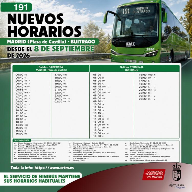 NUEVOS HORARIOS – LÍNEA 191