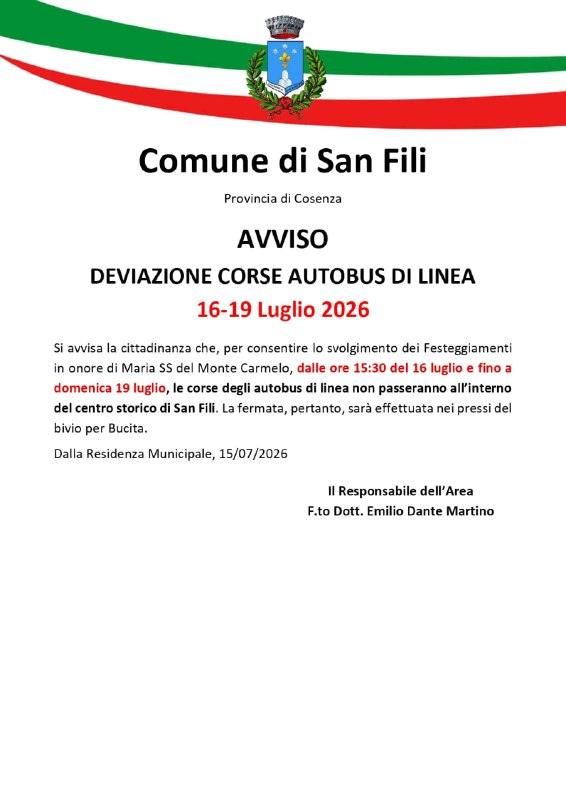 𝐀𝐯𝐯𝐢𝐬𝐨 - 𝐃𝐞𝐯𝐢𝐚𝐳𝐢𝐨𝐧𝐞 𝐜𝐨𝐫𝐬𝐞 𝐚𝐮𝐭𝐨𝐛𝐮𝐬 📍dalle ore 15:30 del 16 luglio e per tutta la giornata de...