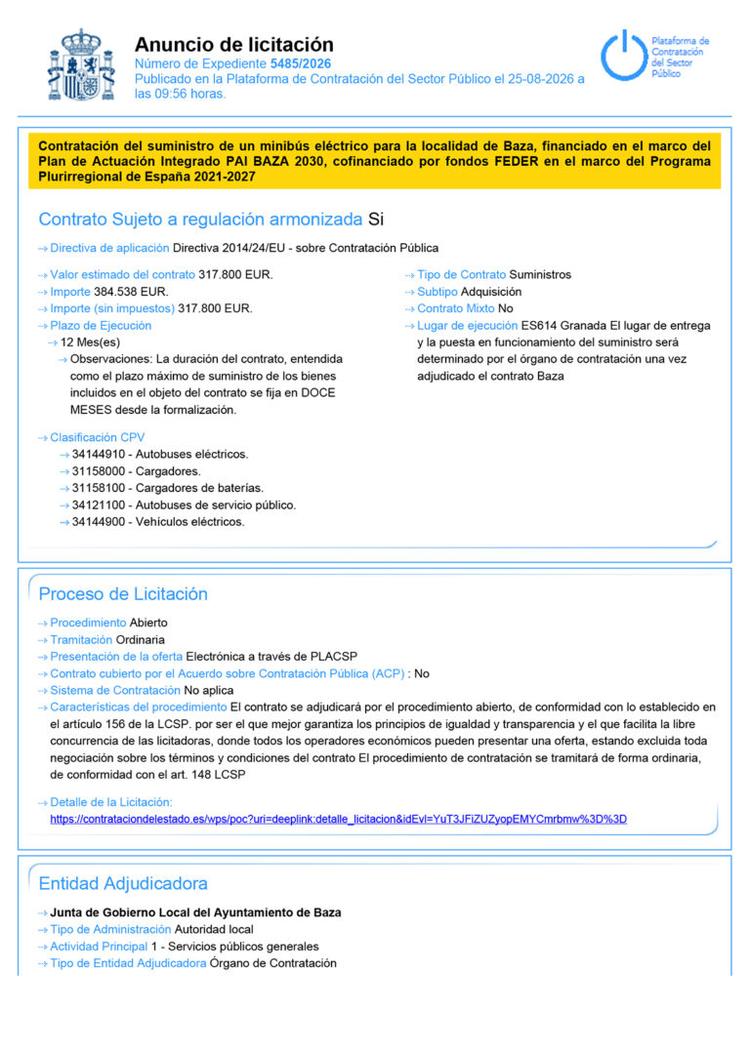El Ayuntamiento saca a licitación la adquisición de un minibús eléctrico para mejorar el servicio de transporte urbano