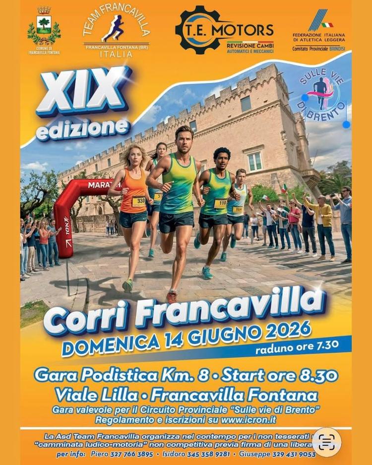 Si terrà domenica 14 giugno a Francavilla Fontana la XIX edizione della "Corri Francavilla", gara podistica su percorso...