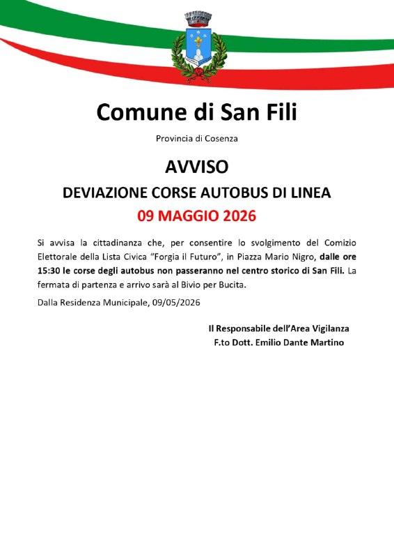 𝐀𝐯𝐯𝐢𝐬𝐨 - 𝐃𝐞𝐯𝐢𝐚𝐳𝐢𝐨𝐧𝐞 𝐜𝐨𝐫𝐬𝐞 𝐚𝐮𝐭𝐨𝐛𝐮𝐬 𝐝𝐢 𝐥𝐢𝐧𝐞𝐚 📍 9 maggio, dalle ore 15:30