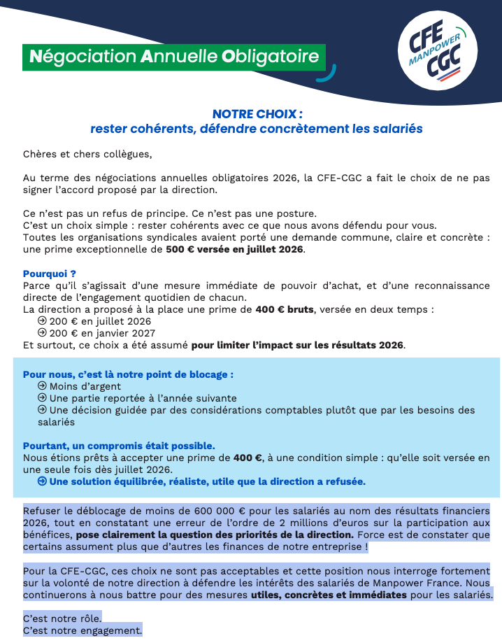 NAO 2026 : la CFE-CGC a dit NON