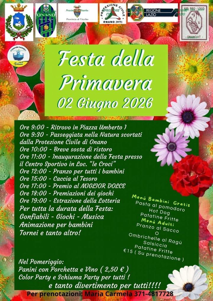 Un🌼🌸 FESTA DELLA PRIMAVERA  🌸🌼 📍 Il 2 Giugno 2026 Onano (VT) ti aspetta per una imperdibile giornata tra colori, cu...