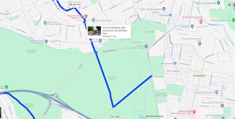 Part 1 of the 11.5km Newcastle Cycle Route: Wylam Brewery, Leazes Park from Wylam Brewery through Town Moor