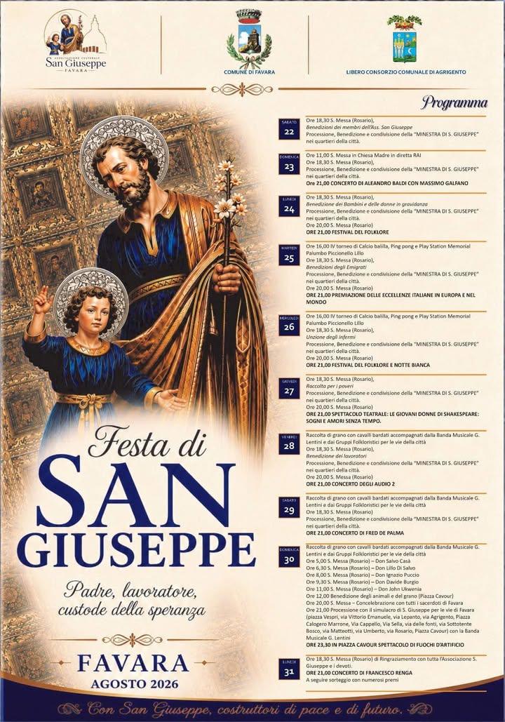 Festeggiamenti in onore di San Giuseppe dal 22 al 31 agosto 2026