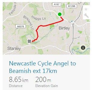 Route overview of the Extension Cycle from Angel to Beamish Museum