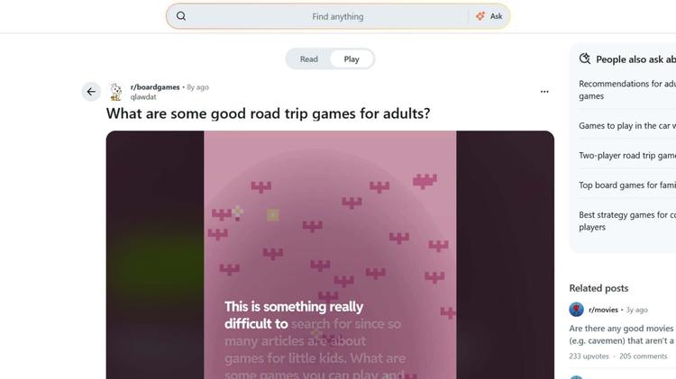 A screenshot of the Read/Play toggle on a Reddit post.