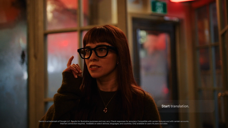 woman wearing google android xr ai glasses