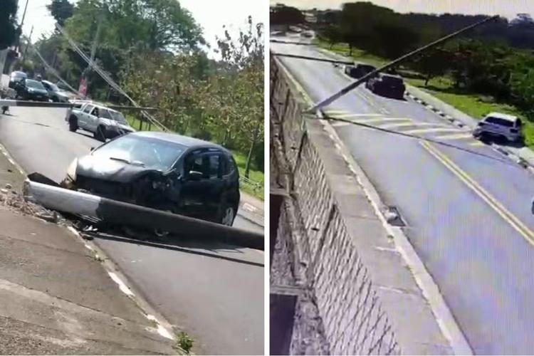 Carro bate em poste, causa 'efeito dominó' e mais quatro veículos são atingidos em Valinhos; VÍDEO