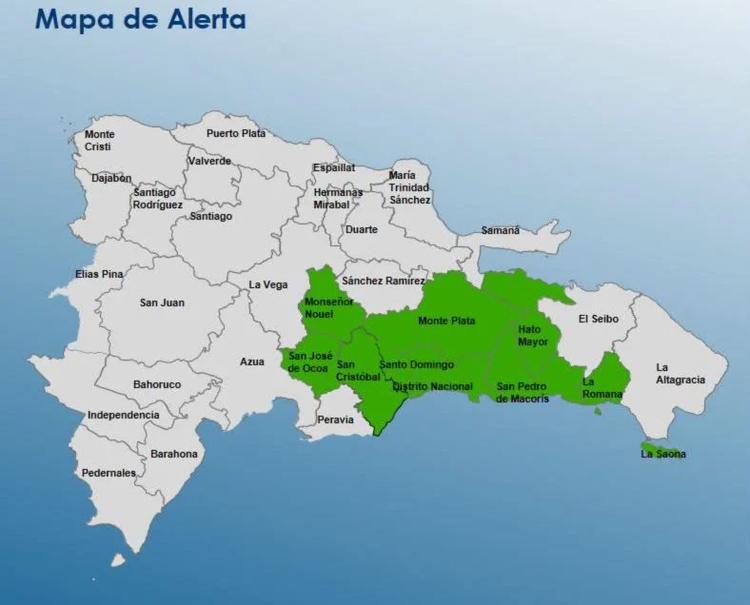 COE coloca nueve provincias y el DN en alerta verde por lluvias