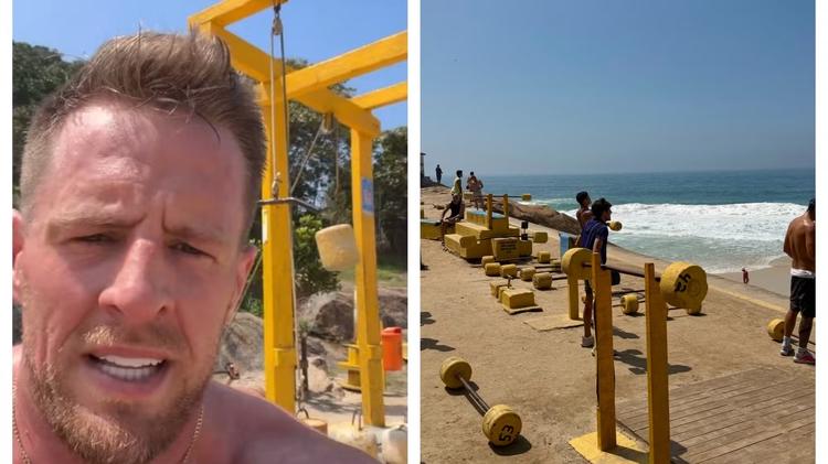 Ex-jogador da NFL treina na 'Academia dos Flinstones' no Arpoador
