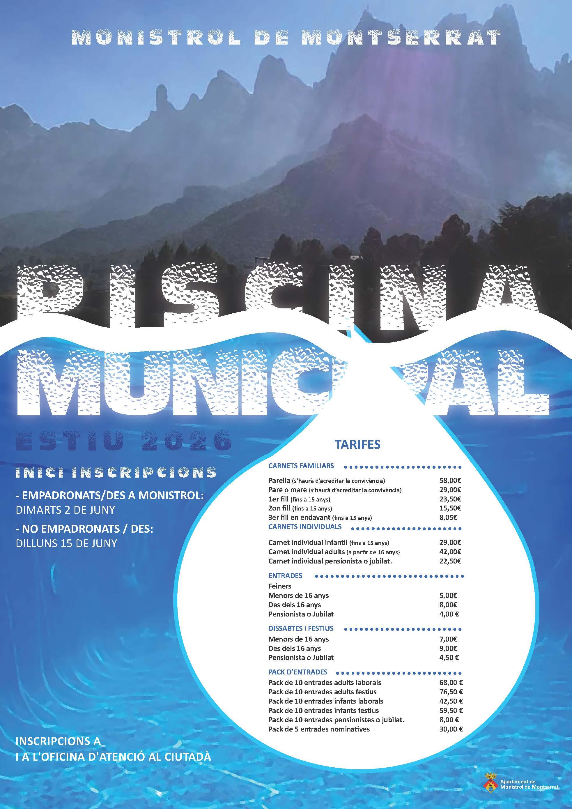 S’obre el període d'abonaments per a la temporada 2026 de la Piscina Municipal de Monistrol de Montserrat.